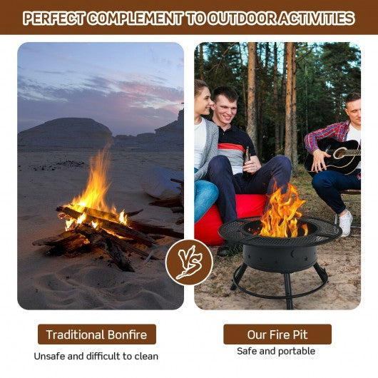 32 Inch Outdoor Wood Burning Fire Pit with Adjustable and 360°Swivel BBQ Grate
