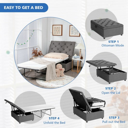 Folding Ottoman Sleeper Bed with Mattress for Guest Bed and Office Nap-Gray