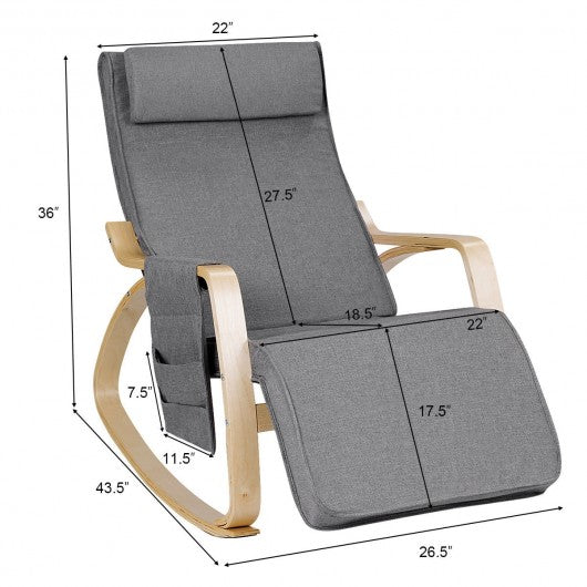 Relax Adjustable Lounge Rocking Chair with Pillow and Pocket