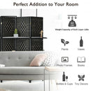 6 Panel Folding Weave Fiber Room Divider with 2 Display Shelves -Black