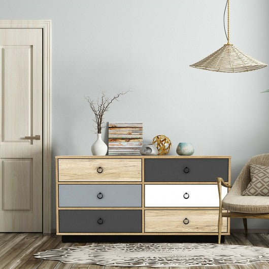 6 Drawer Double Dresser Accent Storage Tower for Bedroom Hallway Entryway