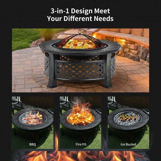 Outdoor Fireplace with BBQ Grill and High-temp Resistance Finish