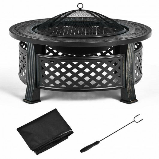 Outdoor Fireplace with BBQ Grill and High-temp Resistance Finish