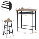 3 Pieces Bar Table Set with 2 Stools-Dark Walnut
