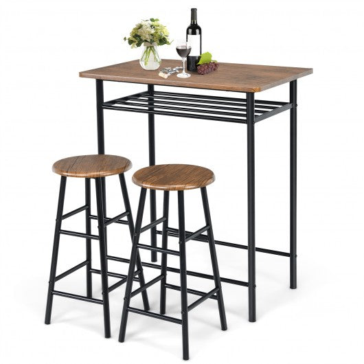 3 Pieces Bar Table Set with 2 Stools-Dark Walnut