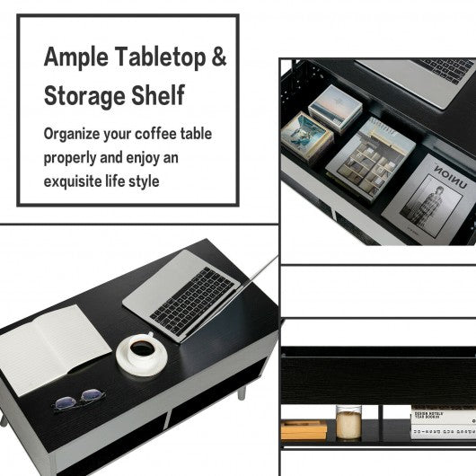 31.5" Lift Top Coffee Table with Hidden Compartment and 2 Storage Shelves-Black