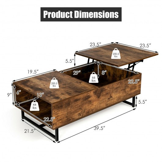 43" Lift Top Coffee Table with Storage Compartment and Metal Frame -Coffee
