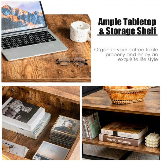 43" Lift Top Coffee Table with Storage Compartment and Metal Frame -Coffee