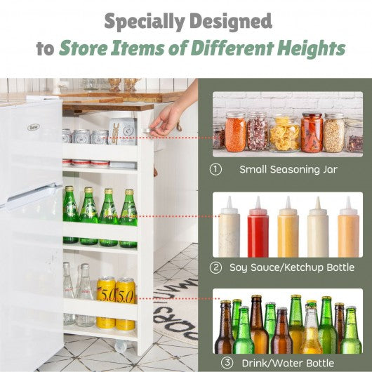 Rolling Kitchen Slim Storage Cart Mobile Shelving Organizer with Handle-White