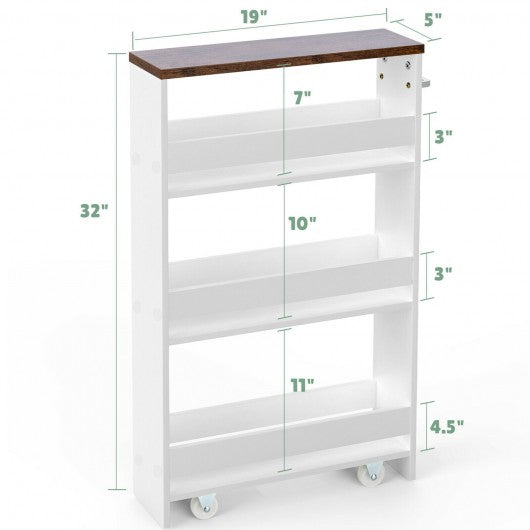 Rolling Kitchen Slim Storage Cart Mobile Shelving Organizer with Handle-White