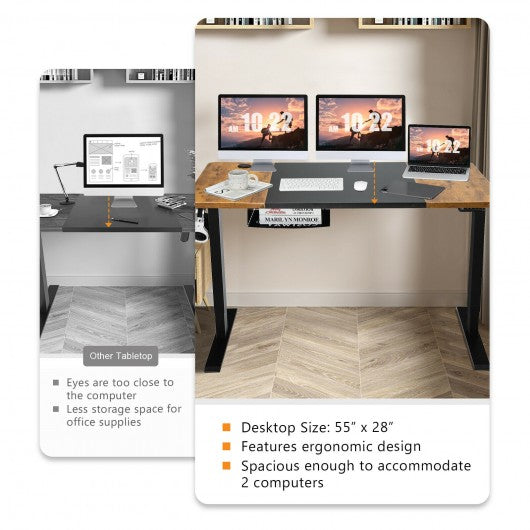 55" x28" Electric Standing Desk with USB Port Black-Brown