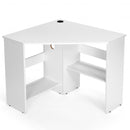 Corner Computer Desk Triangle Writing Workstation with Storage Shelf-White