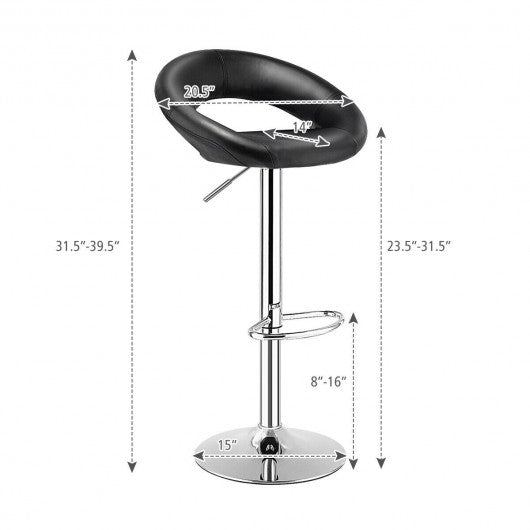 Set of 2 Bar Stools Adjustable PU Leather Swivel Chairs-Black