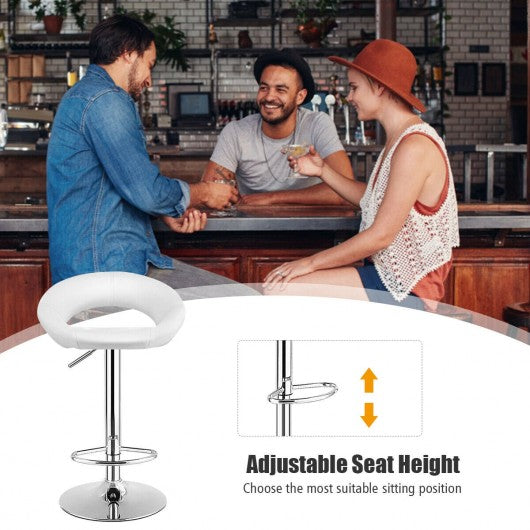 Set of 2 Bar Stools Adjustable PU Leather Swivel Chairs-White