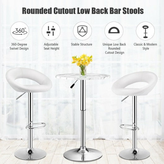 Set of 2 Bar Stools Adjustable PU Leather Swivel Chairs-White