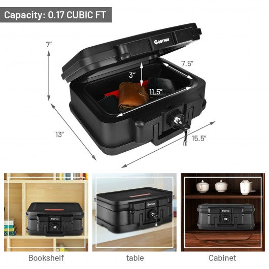 Space-Saving and Waterproof 30 Minute Fire Safe Box with Lock and Handle-Black