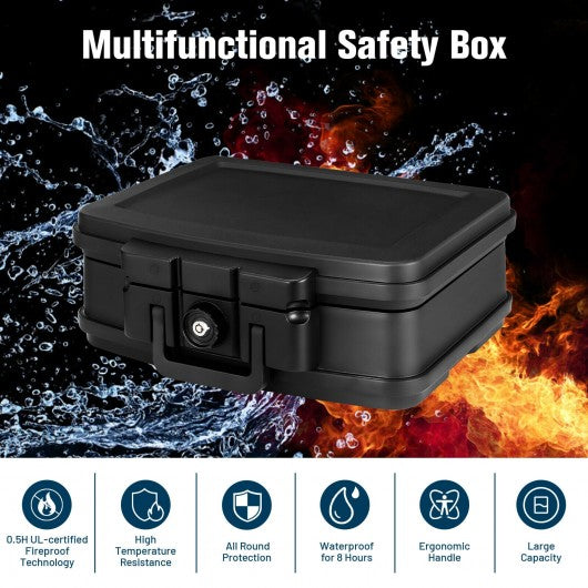 Space-Saving and Waterproof 30 Minute Fire Safe Box with Lock and Handle-Black