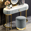 Round Storage Ottoman with Exquisite Pattern and Golden Metal Base for Bedroom