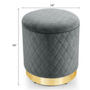 Round Storage Ottoman with Exquisite Pattern and Golden Metal Base for Bedroom