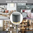 Round Storage Ottoman with Exquisite Pattern and Golden Metal Base for Bedroom