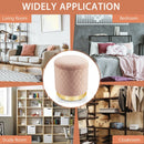 Round Storage Ottoman with Exquisite Pattern and Golden Metal Base for Bedroom