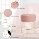 Velvet Round Footrest Ottoman with Metal Base and Non-Slip Foot Pads-Pink