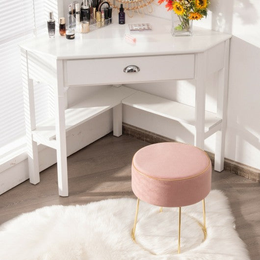 Velvet Round Footrest Ottoman with Metal Base and Non-Slip Foot Pads-Pink