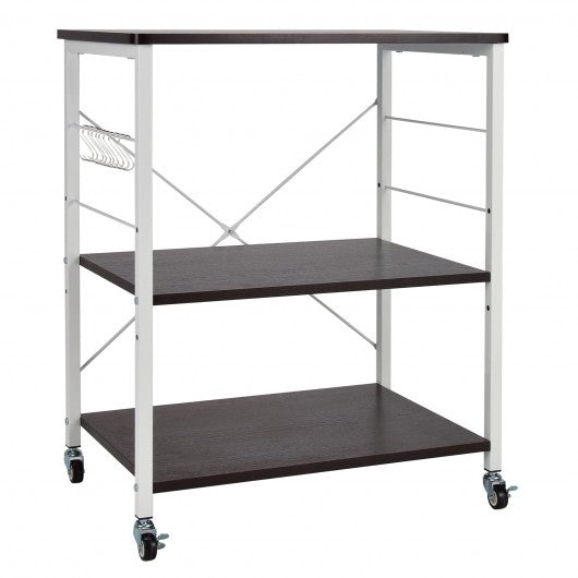 3-Tier Kitchen Baker's Rack Microwave Oven Storage Cart with Hooks-Deep Brown