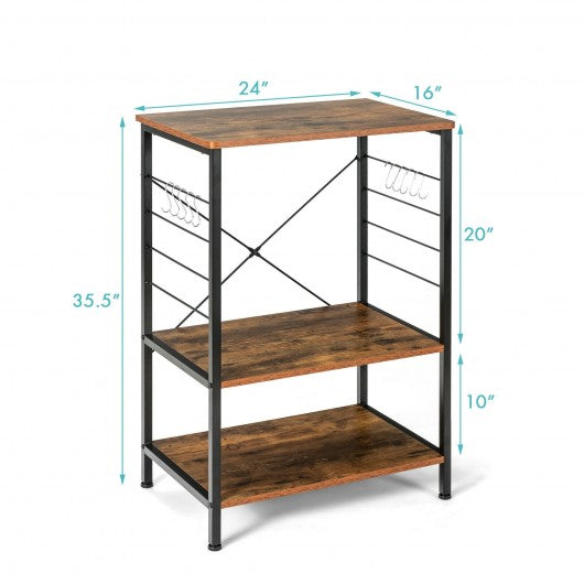3-Tier Kitchen Baker's Rack Microwave Oven Stand Storage Shelf with10 Hook-Coffee