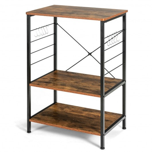 3-Tier Kitchen Baker's Rack Microwave Oven Stand Storage Shelf with10 Hook-Coffee
