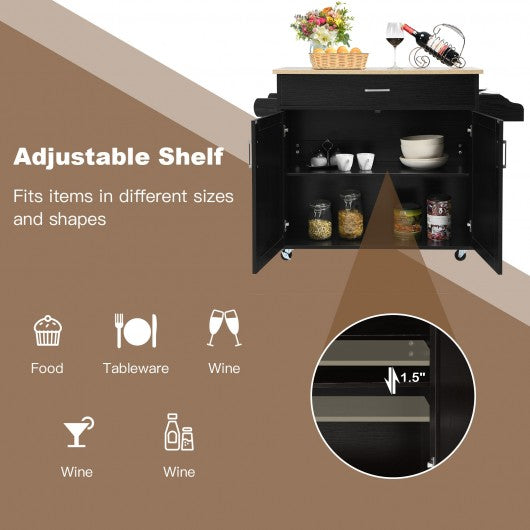 Rolling Kitchen Island Cart with Towel and Spice Rack-Black