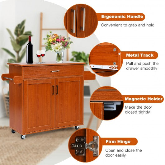 Rolling Kitchen Island Cart with Towel and Spice Rack-Cherry