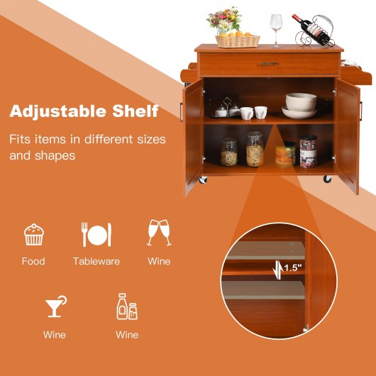 Rolling Kitchen Island Cart with Towel and Spice Rack-Cherry