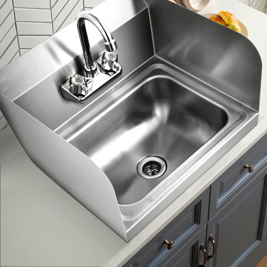 Stainless Steel Sink Wall Mount Hand Washing Sink with Faucet and Side Splash
