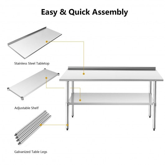 Stainless Steel Table for Prep and Work with Backsplash-24 x 60 inch