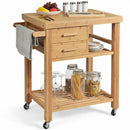 Bamboo Kitchen Trolley Cart with Tower Rack and Drawers