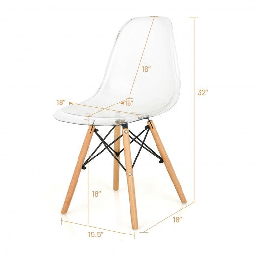 Set of 4 Dining Chairs Modern Plastic Shell Side Chair with Clear Seat and Wood Legs-Transparent