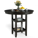 36.5" Counter Height Dining Table with 42" Round Tabletop and 2-Tier Storage Shelf