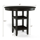 36.5" Counter Height Dining Table with 42" Round Tabletop and 2-Tier Storage Shelf