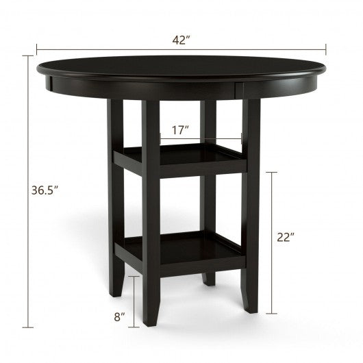36.5" Counter Height Dining Table with 42" Round Tabletop and 2-Tier Storage Shelf
