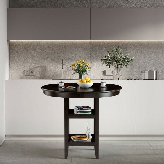 36.5" Counter Height Dining Table with 42" Round Tabletop and 2-Tier Storage Shelf