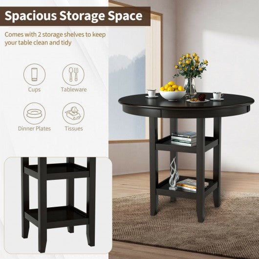 36.5" Counter Height Dining Table with 42" Round Tabletop and 2-Tier Storage Shelf