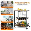 Kitchen Bar Cart Serving Trolley on Wheels with Wine Rack Glass Holder-Rustic Brown