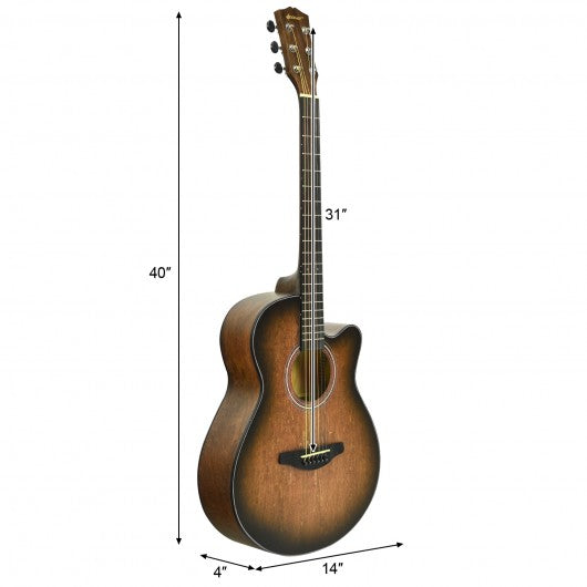 40" Full Size Cutaway Acoustic Guitar Starter Guitarra Bundle Kit -Coffee