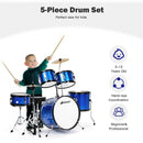 16 Inch 5-Piece Complete Kids Junior Drum Set Children Beginner Kit-Blue
