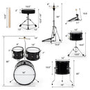 16 Inch 5-Piece Complete Kids Junior Drum Set Children Beginner Kit-Black