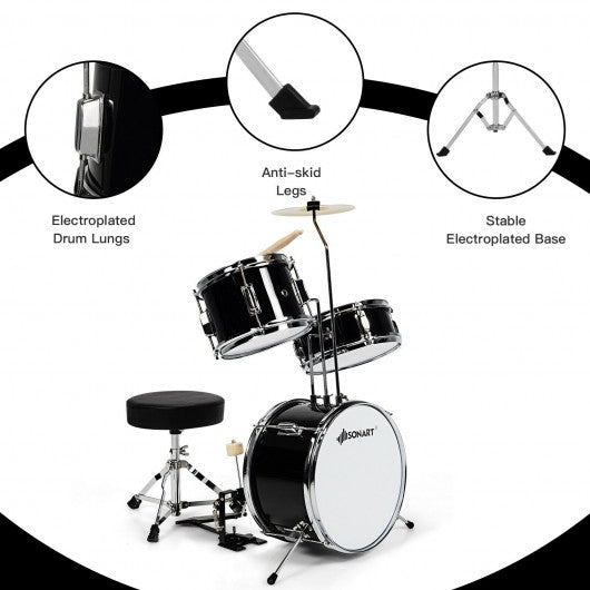 5-Piece Junior Drum Set with 5 Drums-Black