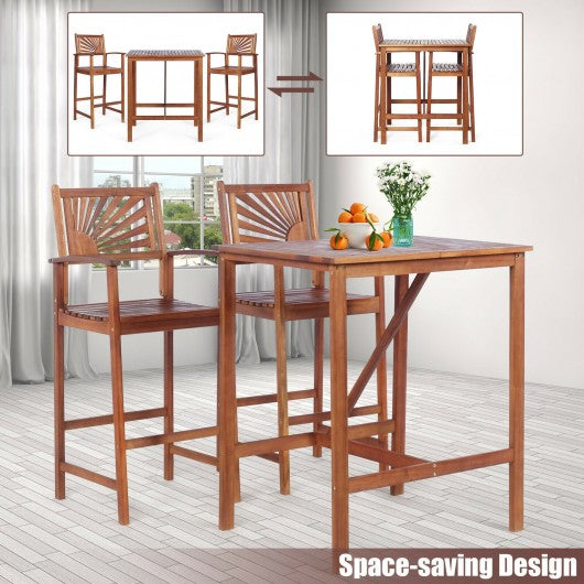 3 Pieces Patio Bar Set with 2 Bar Stools and 1 Bar Table
