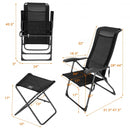 4 Pieches Patio Adjustable Back Folding Dining Chair Ottoman Set-Black