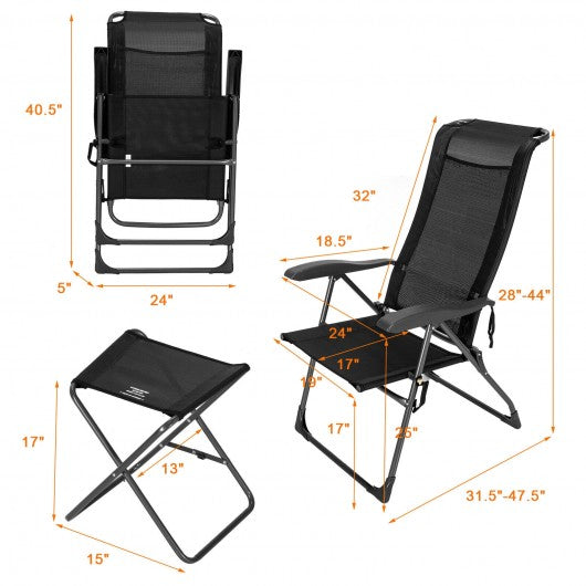 4 Pieches Patio Adjustable Back Folding Dining Chair Ottoman Set-Black